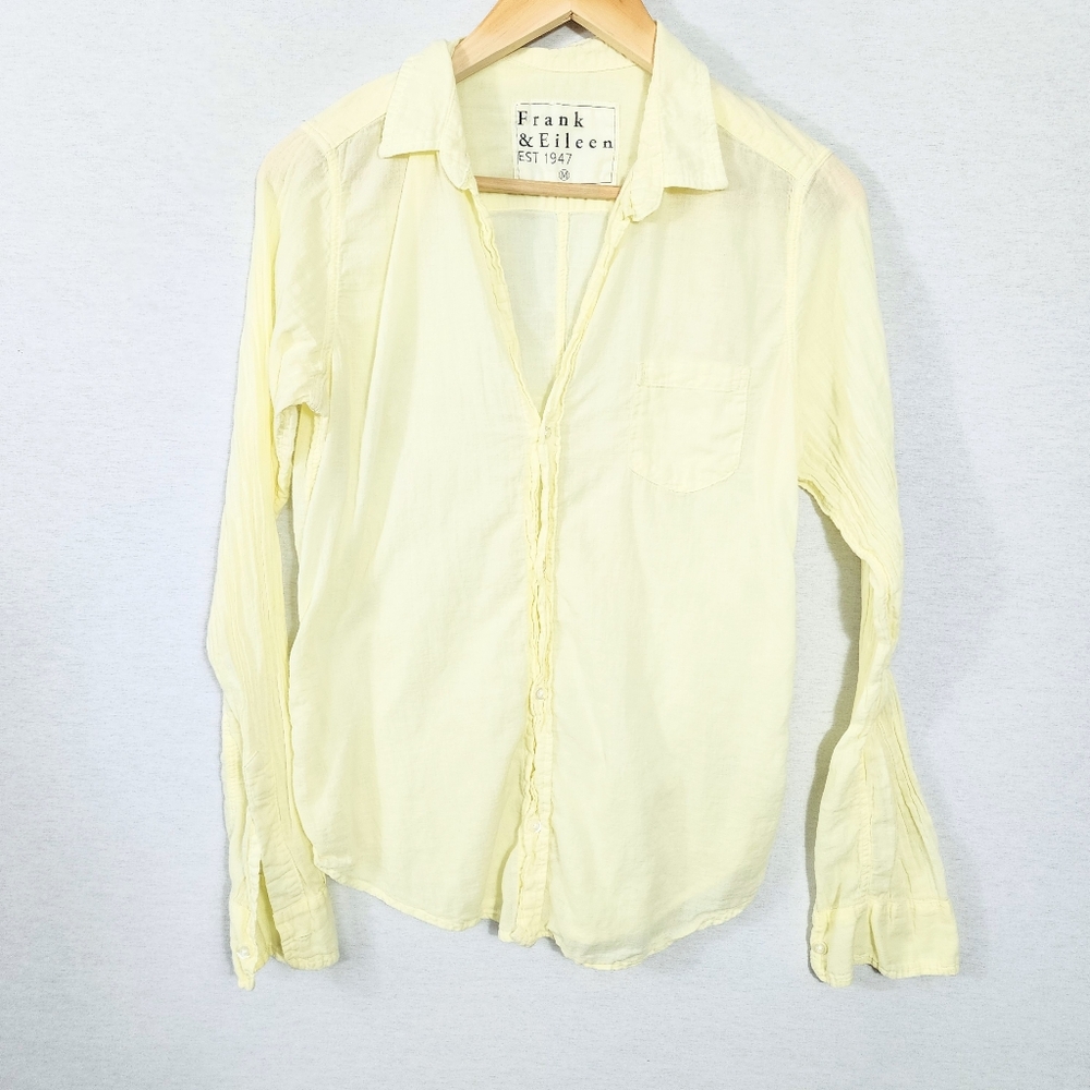 Frank & Eileen Pale Yellow Sheer Button Down Top
